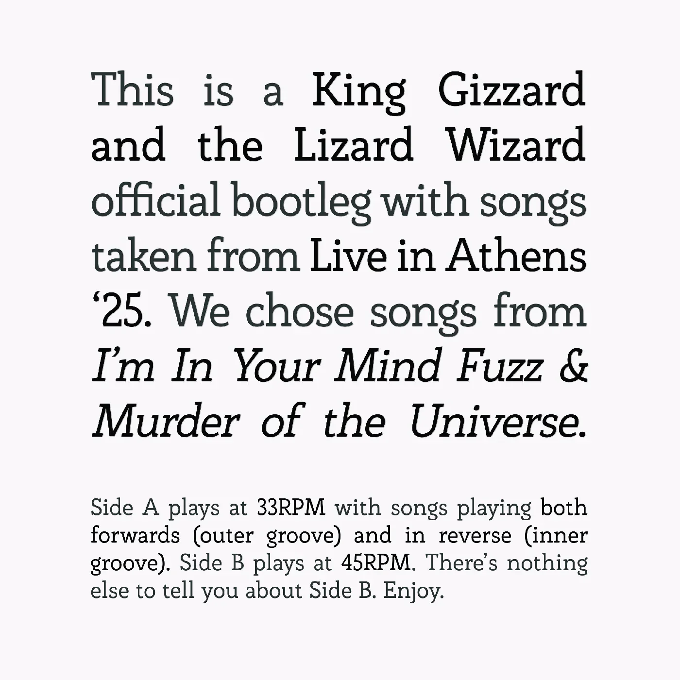 King Gizzard & The Lizard Wizard - Songs From I'm In Your Mind Fuzz & Murder Of The Universe Live In Athens '25 (LP) - Image 2