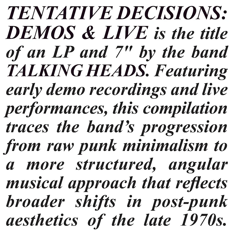 Talking Heads - Tentative Decisions: Demos & Live (LP) - Image 2