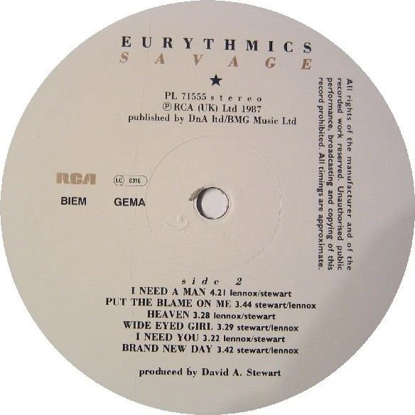 USED - Eurythmics - Savage - Image 4